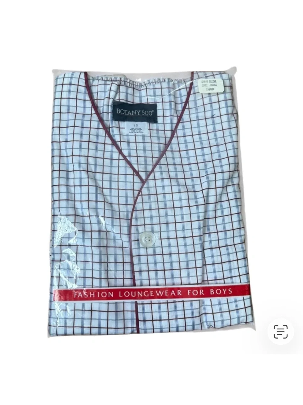 Vintage Botany 500 Boys/Kids Short‑Sleeve Check Lounge Pajama Set Size 16 NWT
